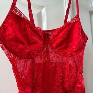 Red Lace Ruched Dress